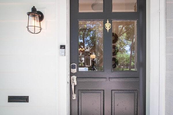 Dark front door on home in Sullivan, Illinois