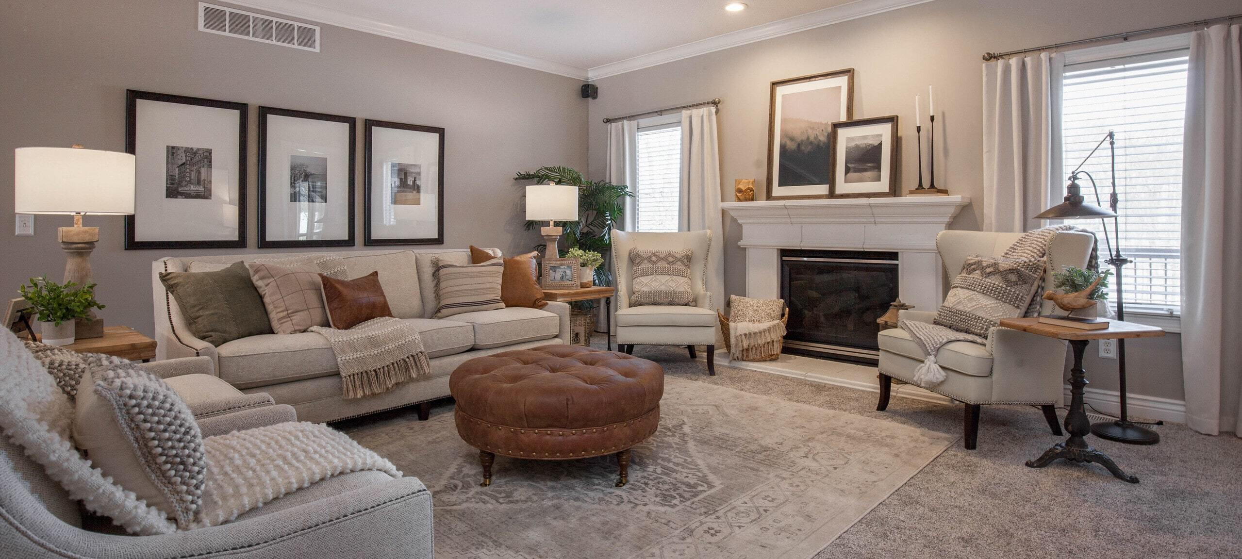 Cozy living room in home typical of Blue Mound, IL